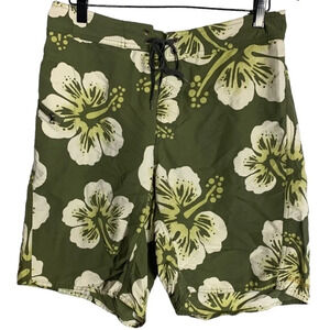 Patagonia Hawaiian Board Shorts men's Size 33 Nylon Green Ivory Floral  Logo